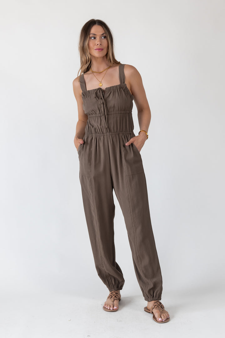 Olive Gathered Bodice Jumpsuit