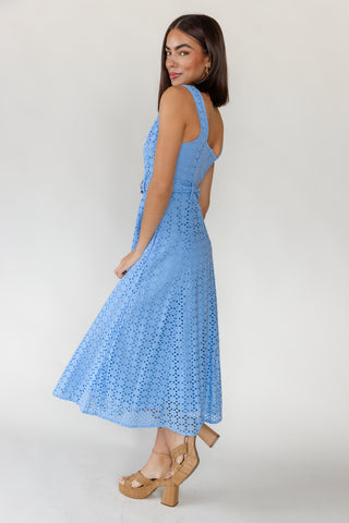 Positano Eyelet Midi Dress Women's Cotton Eyelet Belted Midi Dress JO+CO Positano Eyelet Midi Dress Women's Cotton Eyelet Belted Midi Dress JO+CO