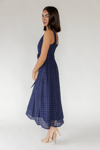 Positano Eyelet Midi Dress - Navy