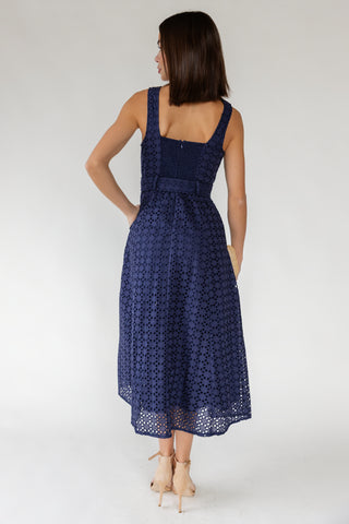 Positano Eyelet Midi Dress - Navy