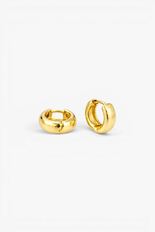 Women's Riley small gold huggie earrings with polished finish and close-fitting silhouette