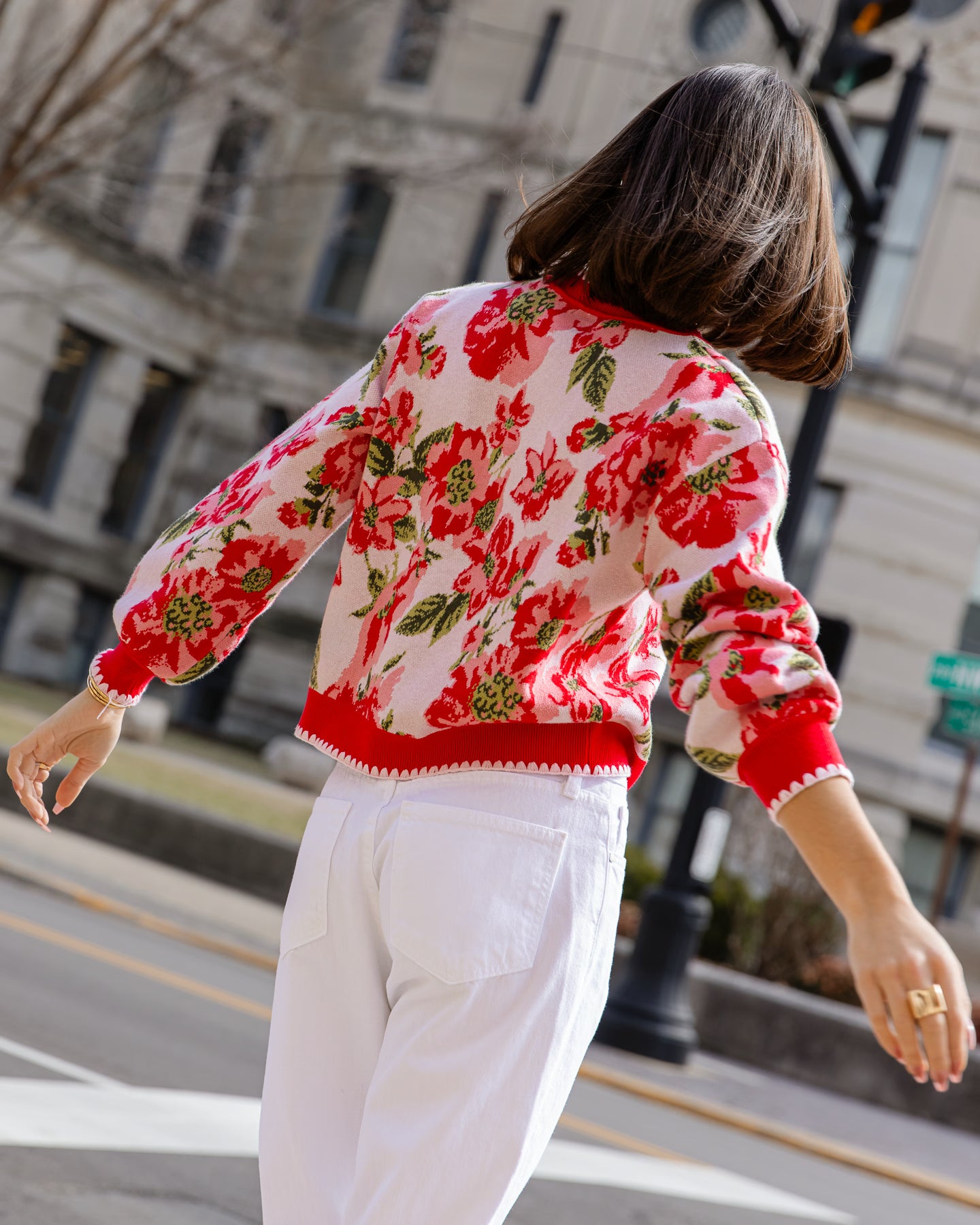 Rosette Sweater – Red Floral Knit Cardigan | JO+CO Rosette Sweater – Red Floral Knit Cardigan | JO+CO