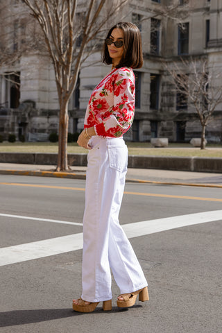 Rosette Sweater Cardi - Red Floral