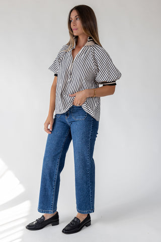 Rowan Black Stripe Half-Zip Top