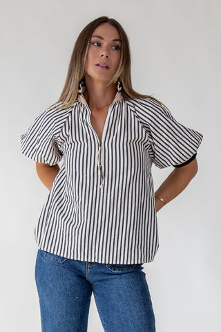 Rowan Black Stripe Half-Zip Top