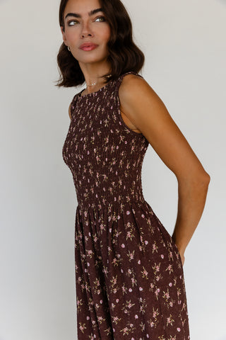 Fable Floral Midi Dress - Brown - Preorder