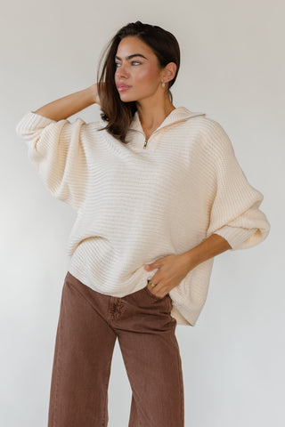 Greyson Half Zip Sweater - Cream
