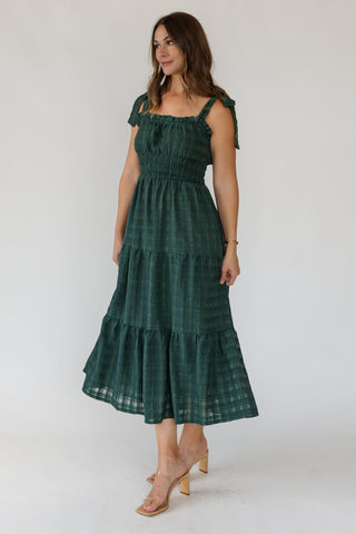 Hazel Checkered Midi Dress - Green