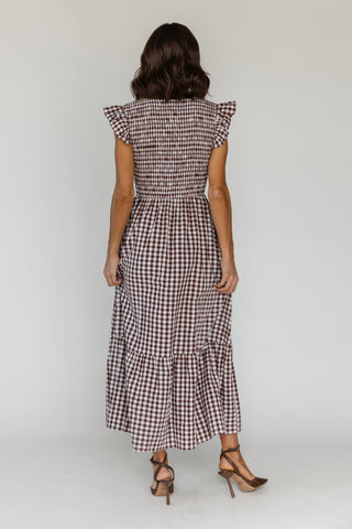 Ivanah Smocked Maxi Dress - Brown Gingham - Preorder