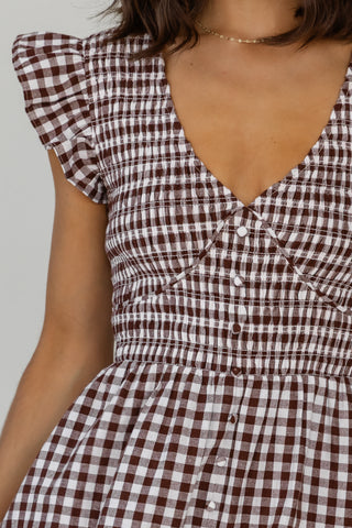 Ivanah Smocked Maxi Dress - Brown Gingham - Preorder