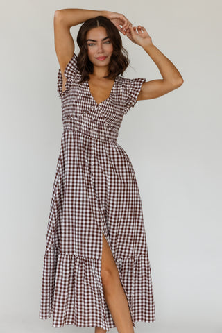 Ivanah Smocked Maxi Dress - Brown Gingham - Preorder