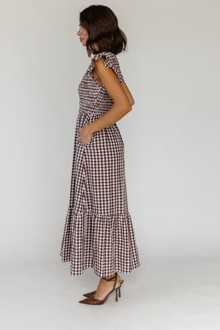 Ivanah Smocked Maxi Dress - Brown Gingham - Preorder
