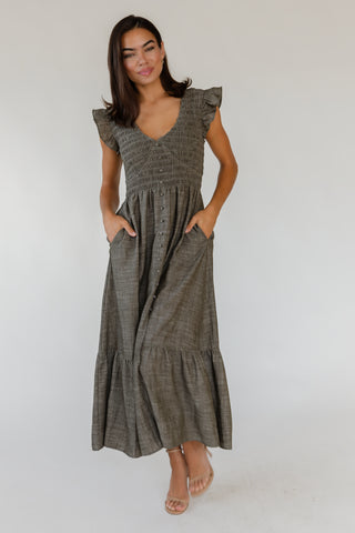 Ivanah Smocked Maxi Dress - Olive