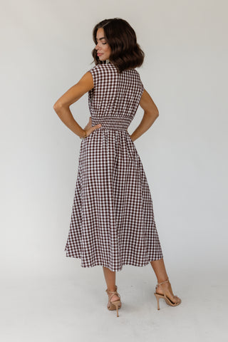 Ivette Midi Dress - Brown Gingham