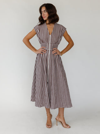Ivette Midi Dress - Brown Gingham
