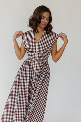 Ivette Midi Dress - Brown Gingham