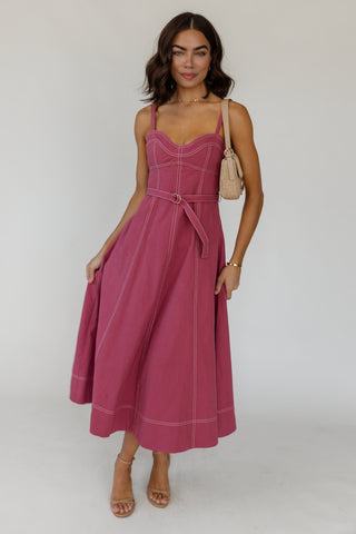 Sorelle Belted Midi Dress - Mauve