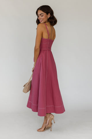 Sorelle Belted Midi Dress - Mauve