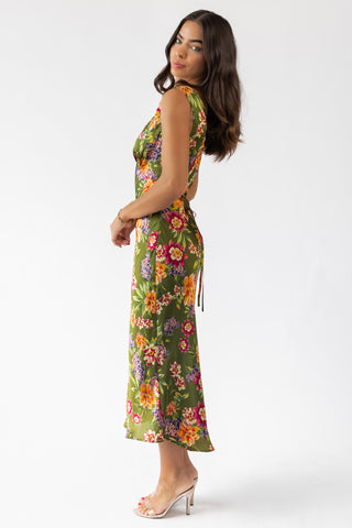 Sage Floral V-Neck Midi Dress - Final Sale