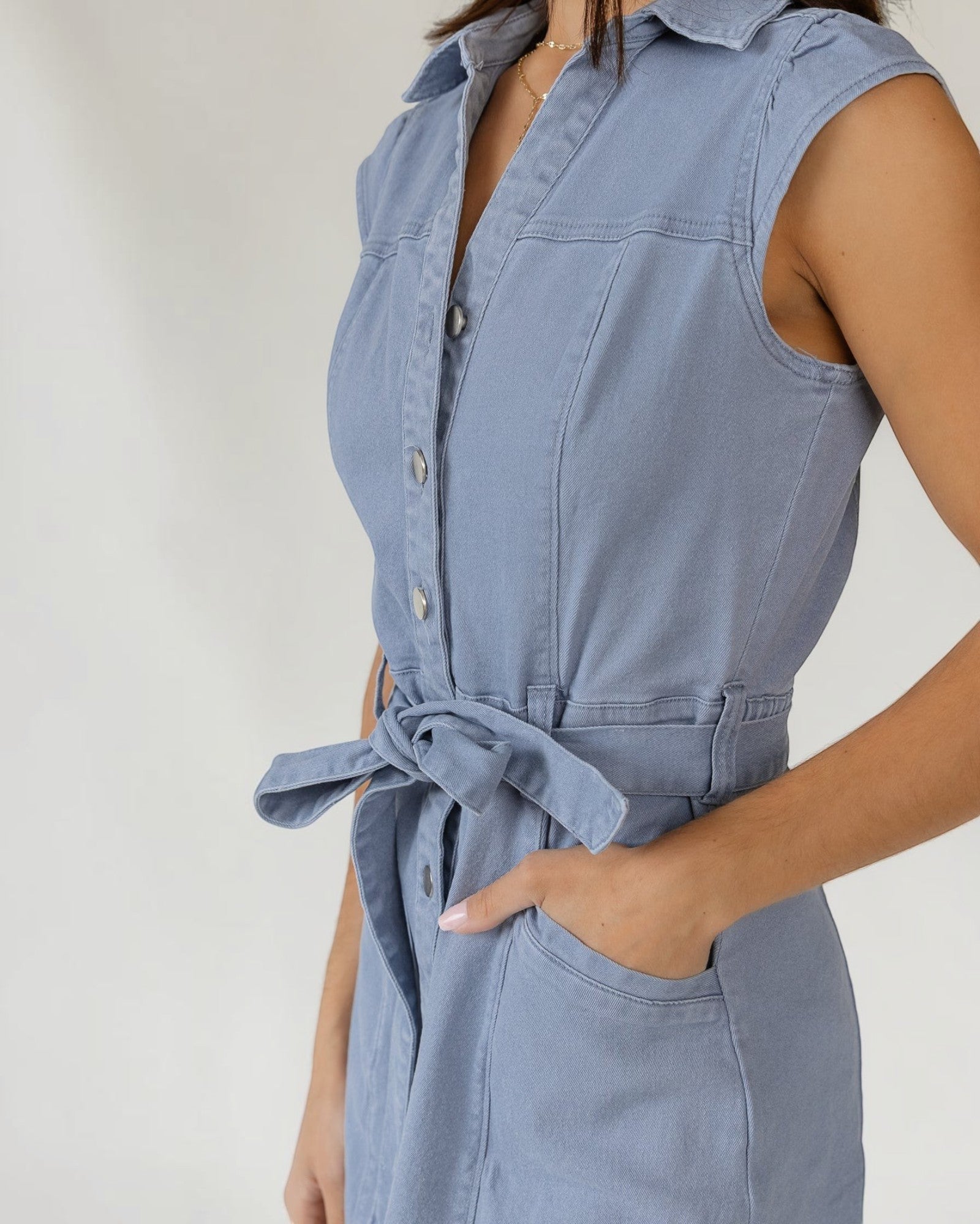 sleeveless denim mini dress Seaside Denim Mini Dress Stretch Button-Front Denim JO+CO sleeveless denim mini dress Seaside Denim Mini Dress Stretch Button-Front Denim JO+CO