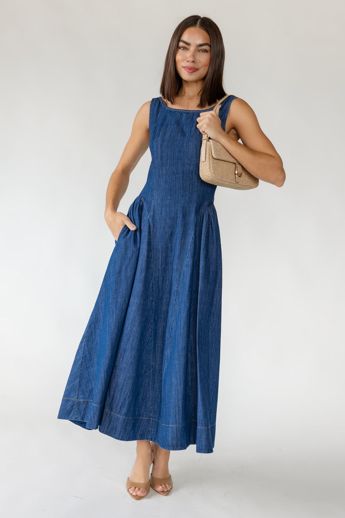 Siena Denim Midi Dress — Women's Dark Wash Cotton Maxi Dress M Siena Denim Midi Dress — Women's Dark Wash Cotton Maxi Dress M