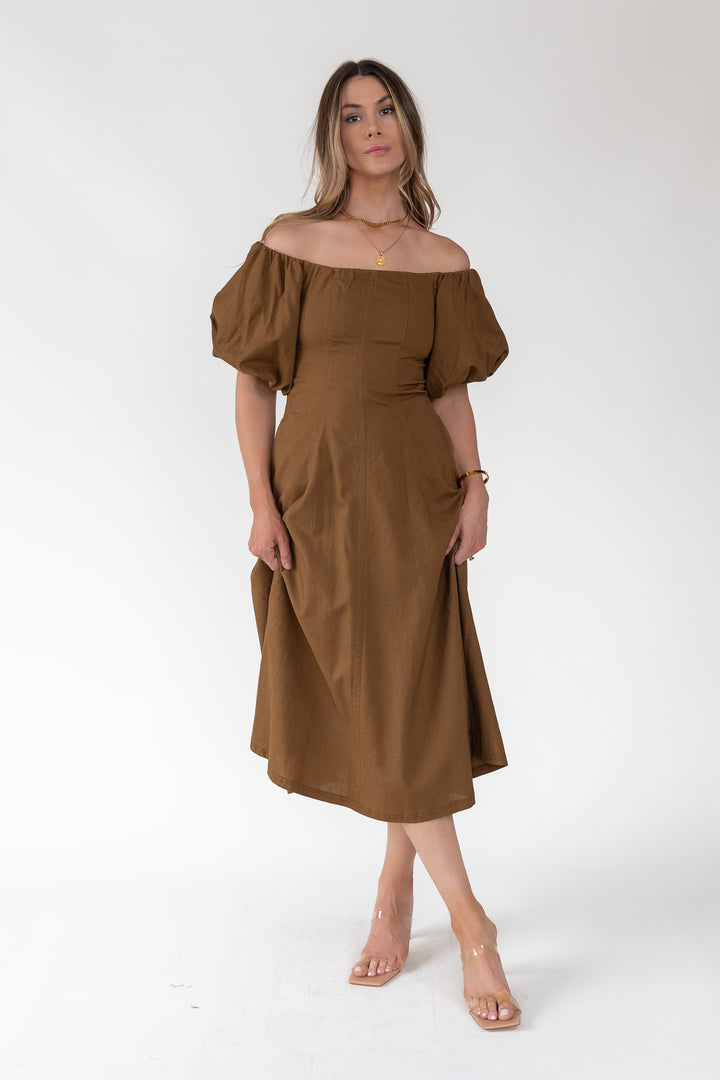 Sienna Coconut Off-Shoulder Midi Dress