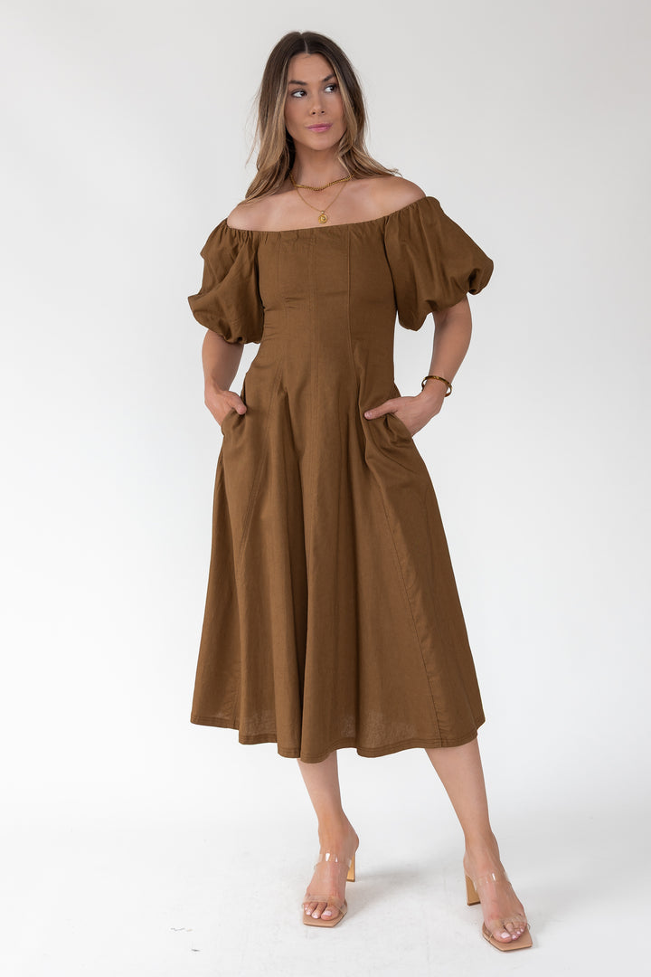 Sienna Coconut Off-Shoulder Midi Dress
