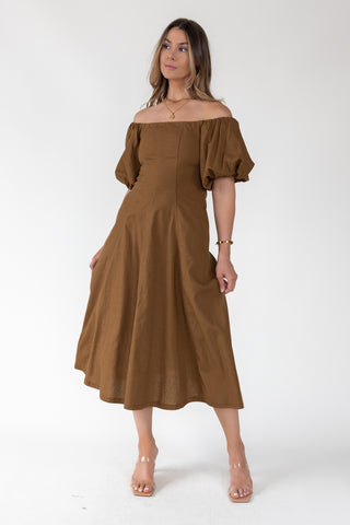 Sienna Coconut Off-Shoulder Midi Dress - Final Sale