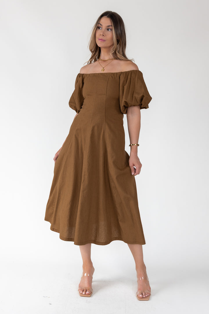 Sienna Coconut Off-Shoulder Midi Dress