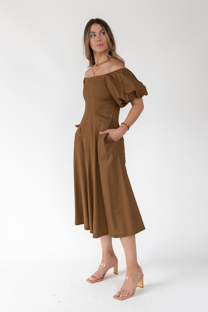 Sienna Coconut Off-Shoulder Midi Dress