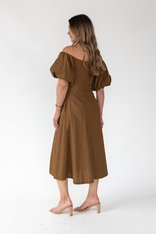 Sienna Coconut Off-Shoulder Midi Dress - Final Sale