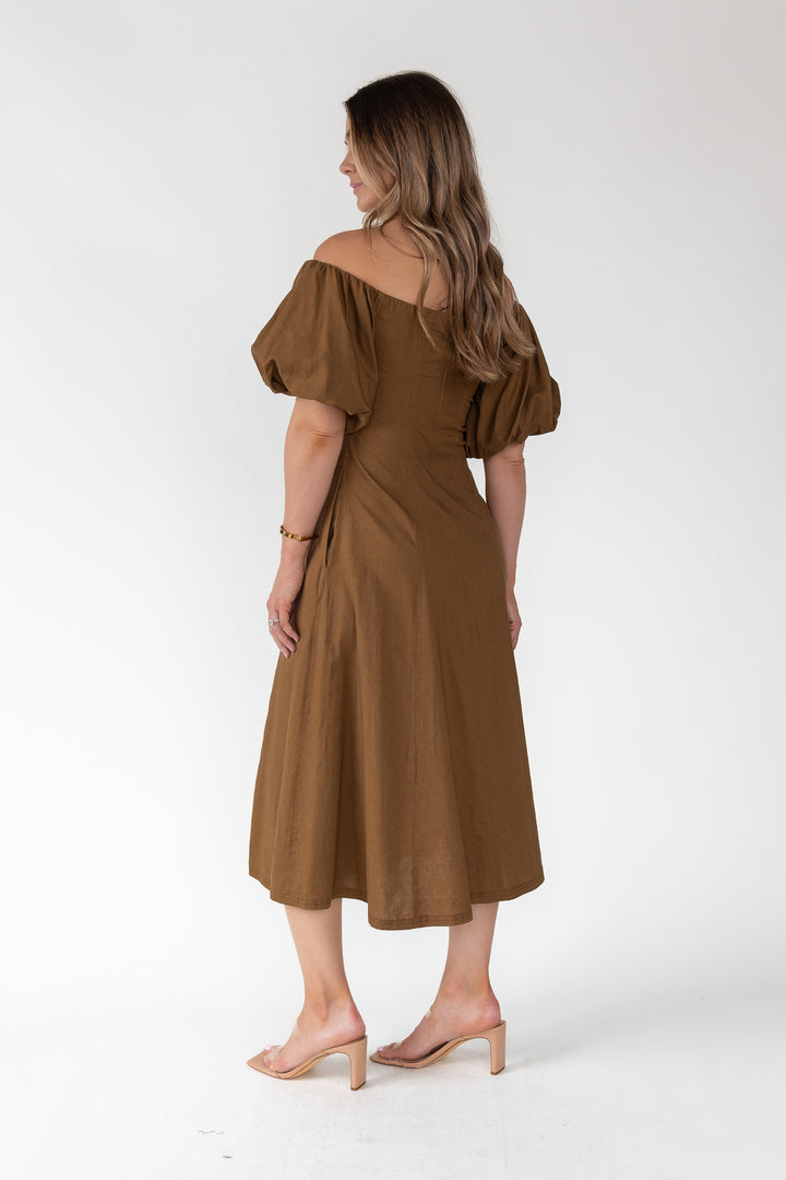 Sienna Coconut Off-Shoulder Midi Dress