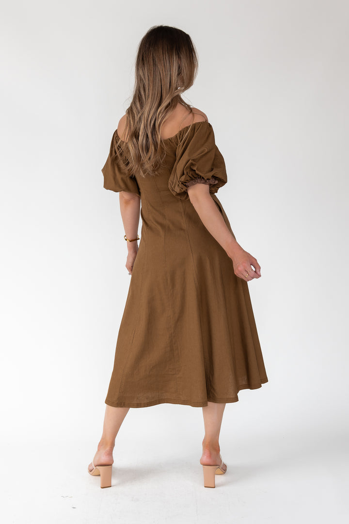 Sienna Coconut Off-Shoulder Midi Dress