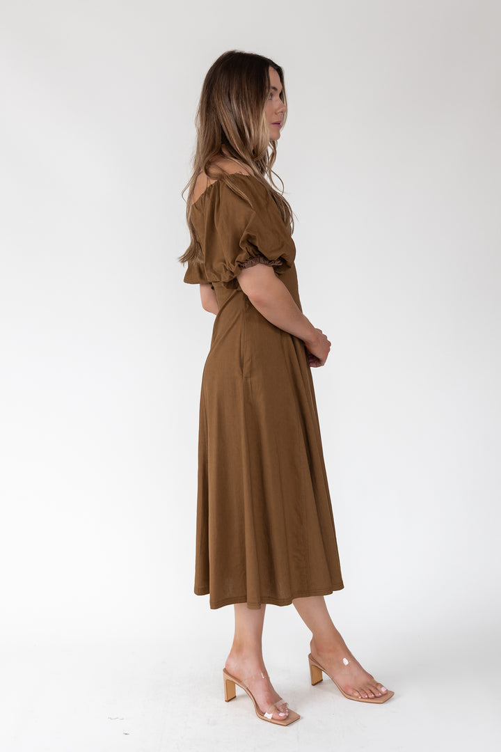 Sienna Coconut Off-Shoulder Midi Dress