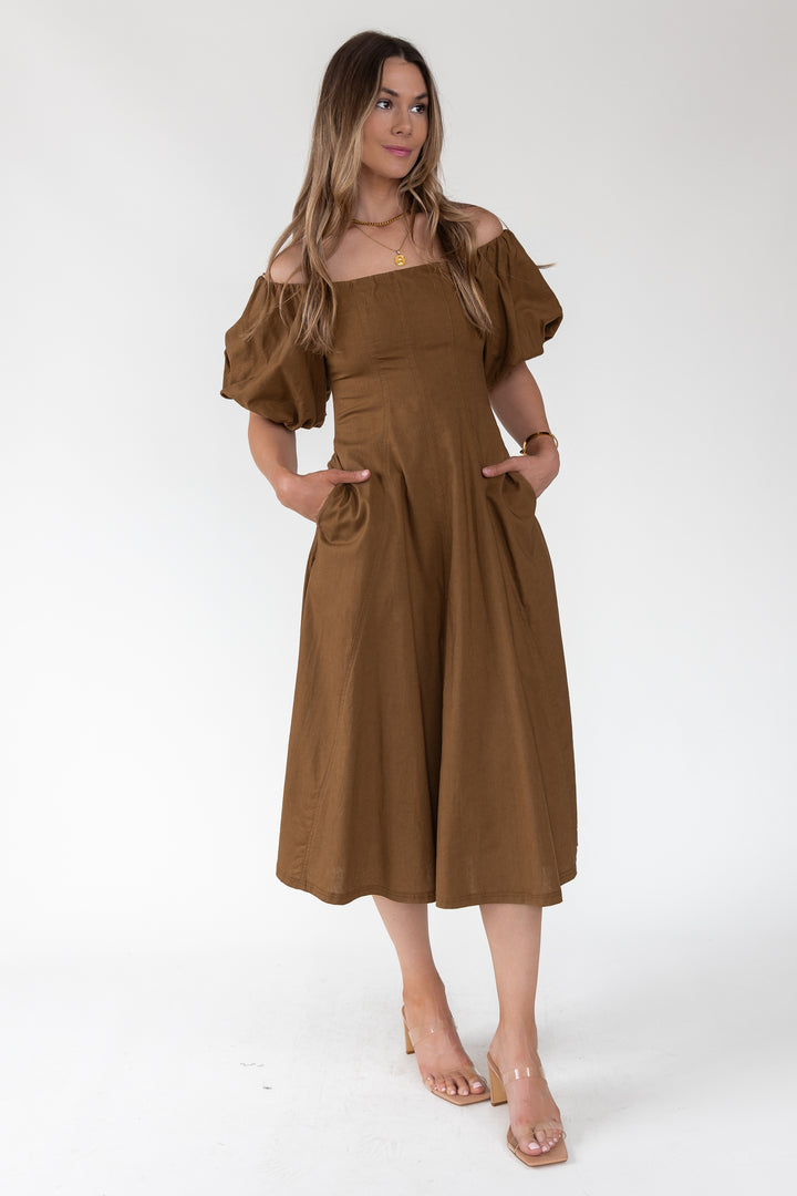 Sienna Coconut Off-Shoulder Midi Dress