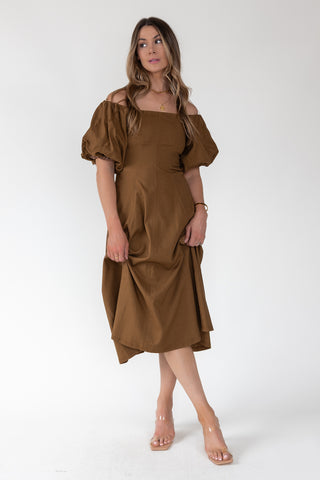 Sienna Coconut Off-Shoulder Midi Dress - Final Sale