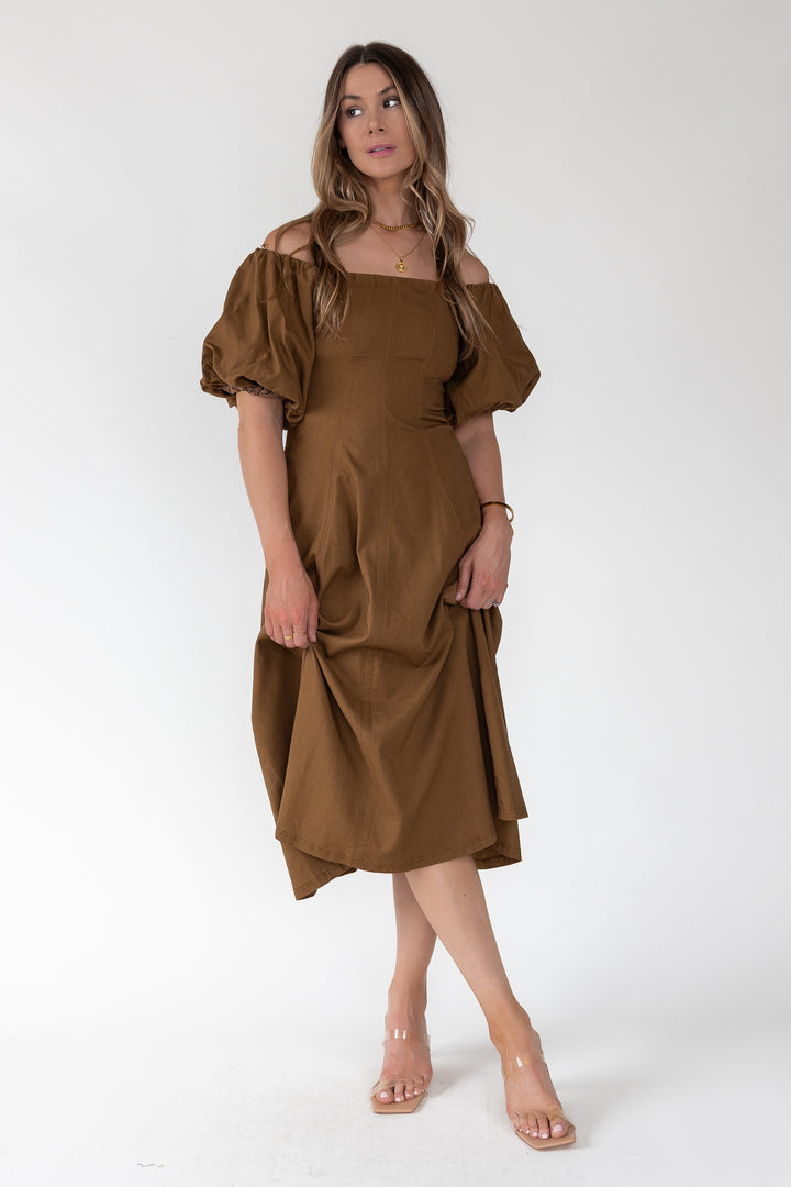 Sienna Coconut Off-Shoulder Midi Dress