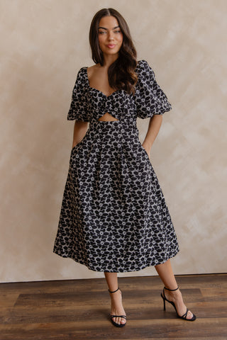 Skye Black Knotted Embroidered Dress - Final Sale