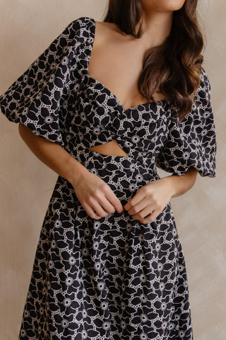 Skye Black Knotted Embroidered Dress - Final Sale
