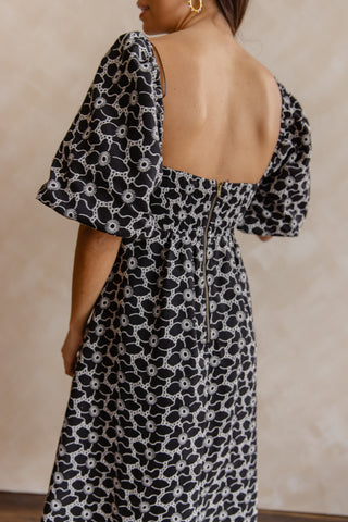 Skye Black Knotted Embroidered Dress - Final Sale