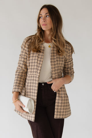 Sutton Grid Blazer — Camel Plaid