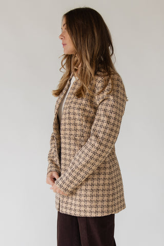 Sutton Grid Blazer — Camel Plaid