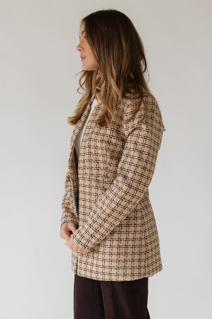 Sutton Grid Blazer — Camel Plaid