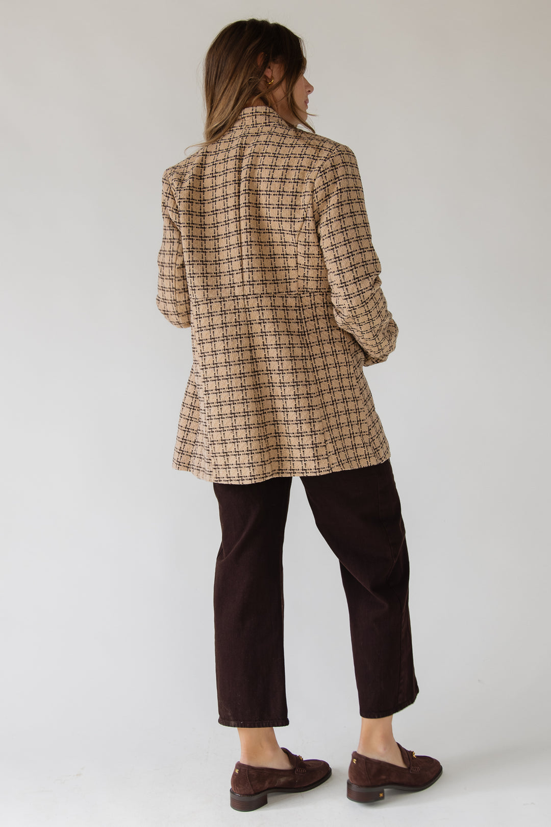 Sutton Grid Blazer — Camel Plaid