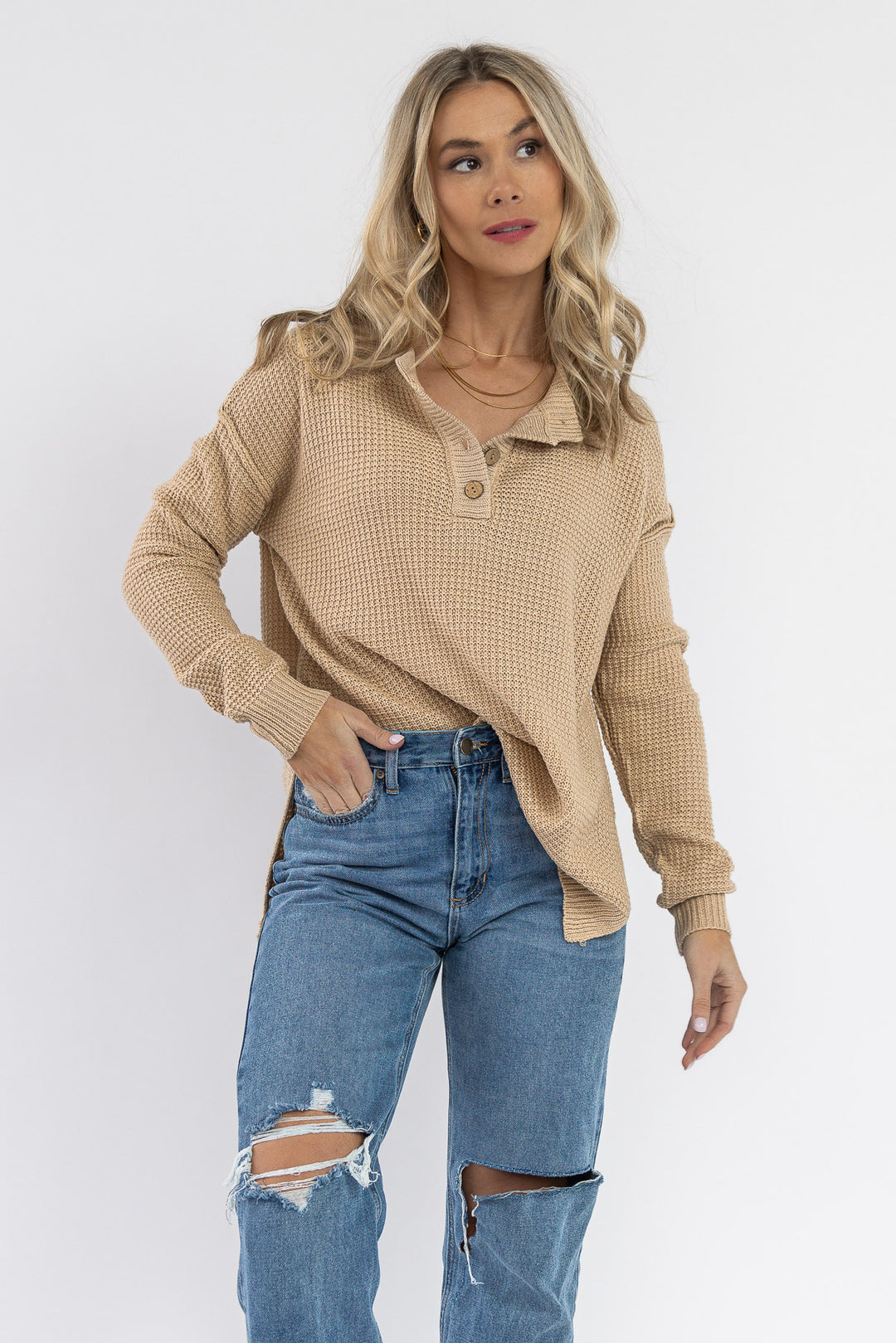 Sweater Weather Waffle Knit Top