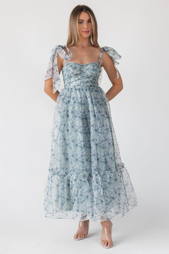 Sweet Serenade Green Floral Corset Dress - Final Sale