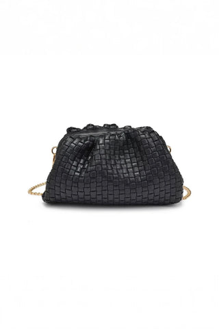 Tate Woven Frame Clutch: Black