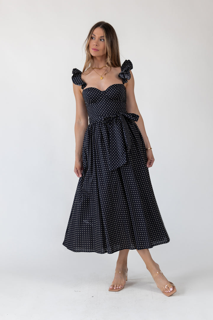 Vara Black Polka Dot Dress