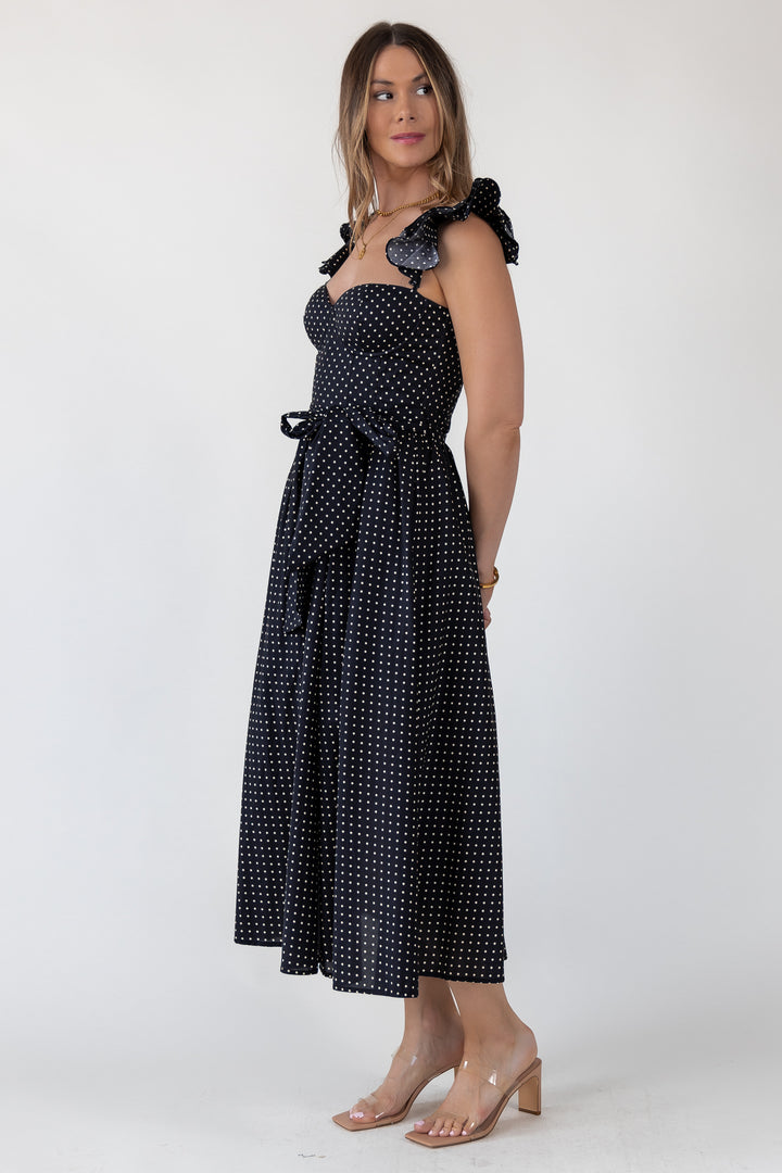 Vara Black Polka Dot Dress