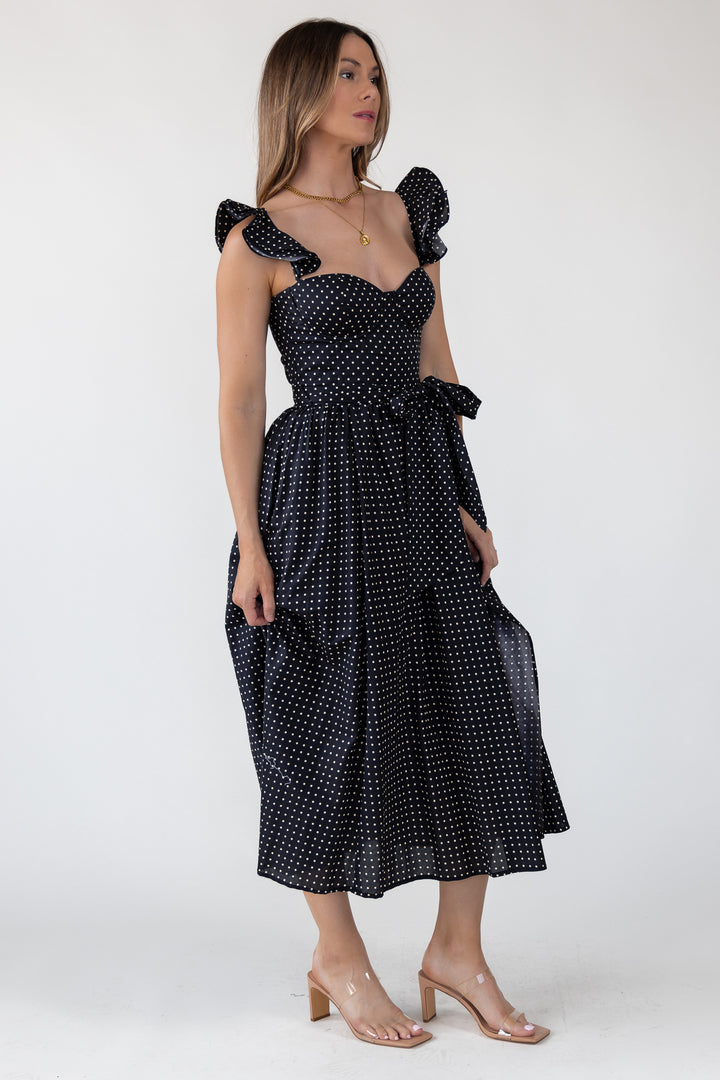 Vara Black Polka Dot Dress